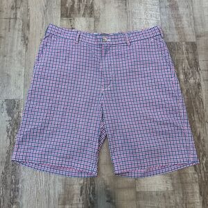 Peter Millar Shorts Mens Size 34 Pink Blue Check Plaid Classic Fit Golf Casual